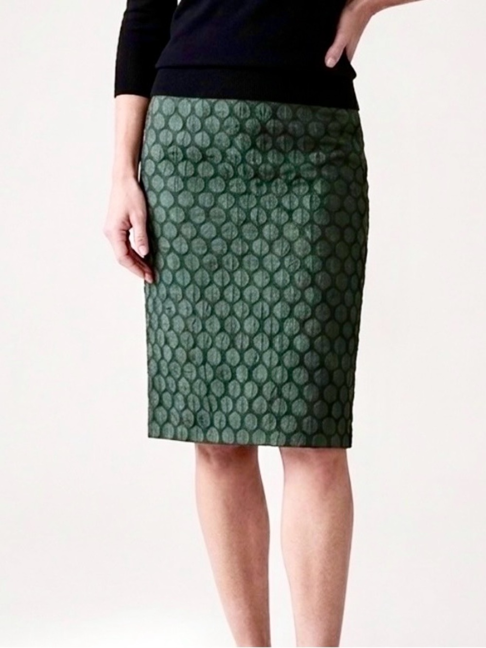Anthropologie Maeve Goban Green Textured Polka Dot Pencil Skirt 4